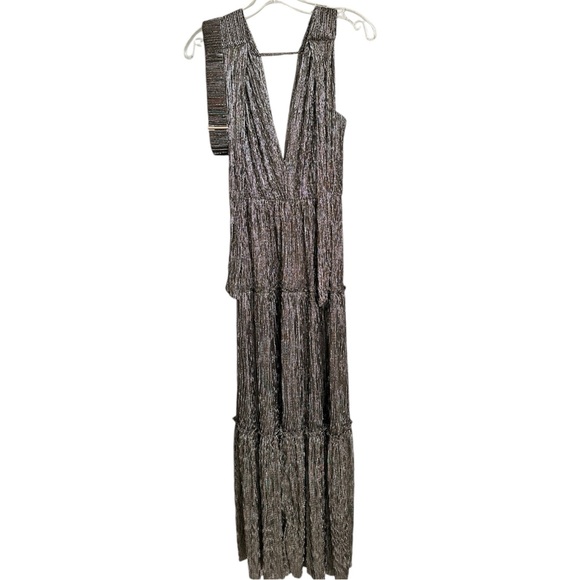 NWOT Sabina Musáyev Helena Gold Metallic Tiered Maxi Dress Removable Belt XS - Picture 14 of 14